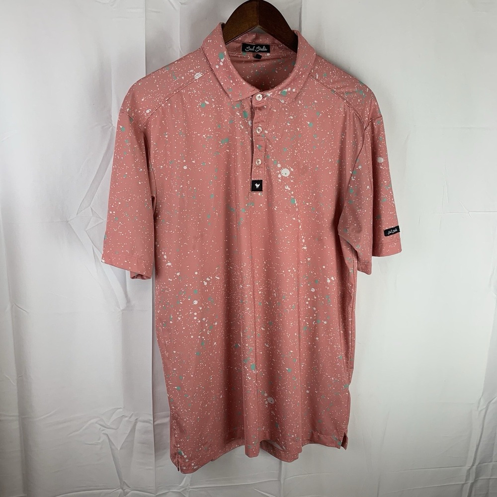 Bad Birdie Shirt Mens XL Pink Paint Splatter 2 Sequel Performance Golf Polo